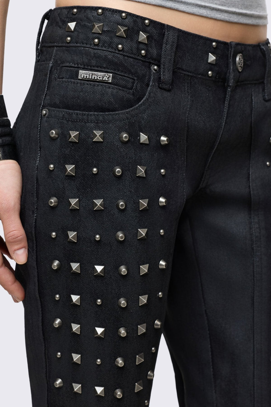Black Bootcut Jeans with Spiked Studs - Grunge | Minga London