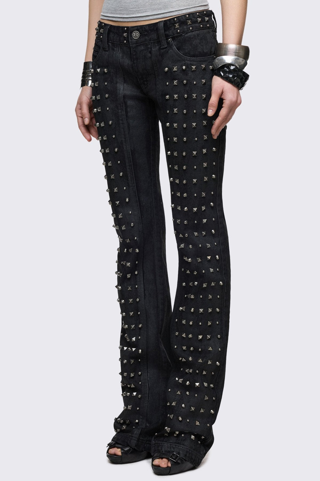 Black Bootcut Jeans with Spiked Studs - Grunge | Minga London