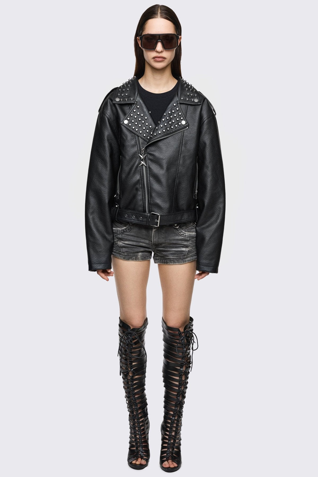 ジャケット・アウター 00s archive biker jacket Pig leather Studded Biker Jacket with Back Studded Cross | Minga London