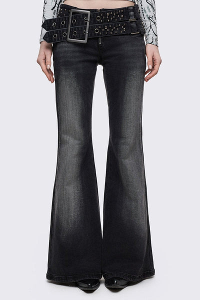 パンツ 00s archive y2k goa grunge flare denim Y2K Grunge Flare Jeans - Litlookz Studio