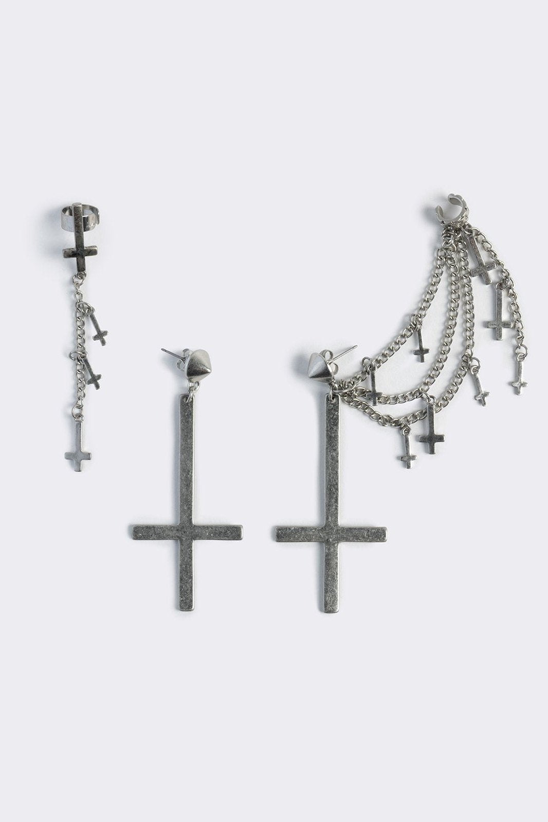 Silver 3pc earring set with inverted cross pendants