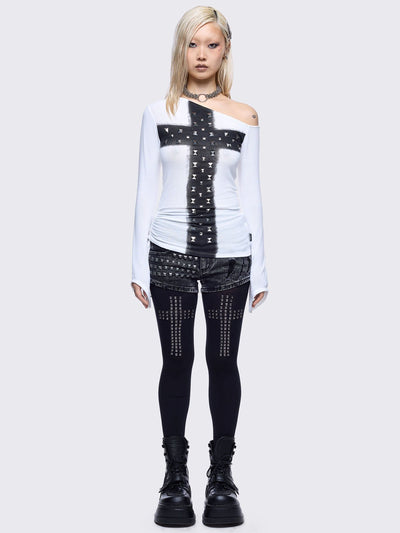 lack opaque tights with studded crosses print