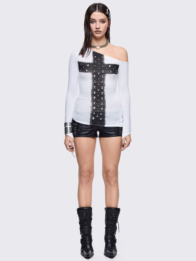 Black vegan leather hot pants with lace-ups and silver stud details