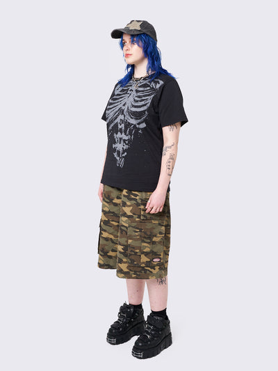 Black Oversized Graphic T-shirt with Skeleton Print