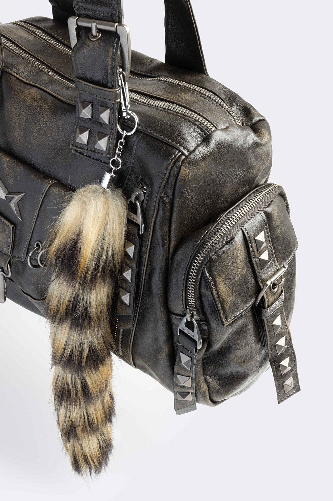 Black Vegan Leather Multi Pocket Shoulder Bag | Minga London