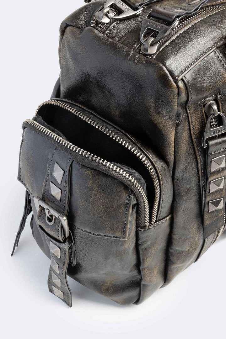 Black Vegan Leather Multi Pocket Shoulder Bag | Minga London