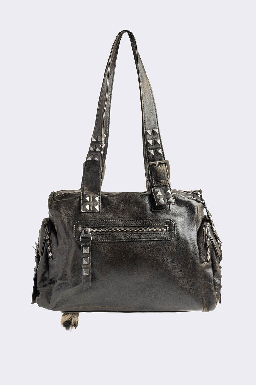 Black Vegan Leather Multi Pocket Shoulder Bag | Minga London