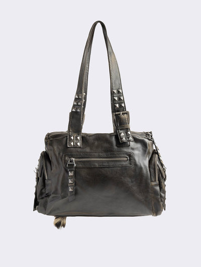 Black Vegan Leather Multi Pocket Shoulder Bag | Minga London