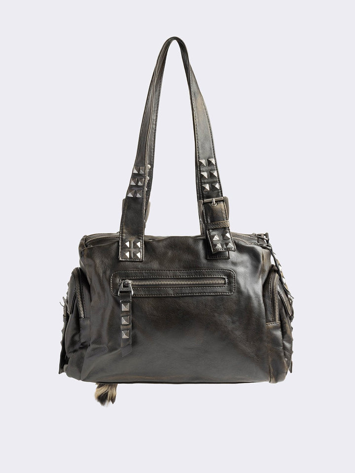 Black Vegan Leather Multi Pocket Shoulder Bag | Minga London