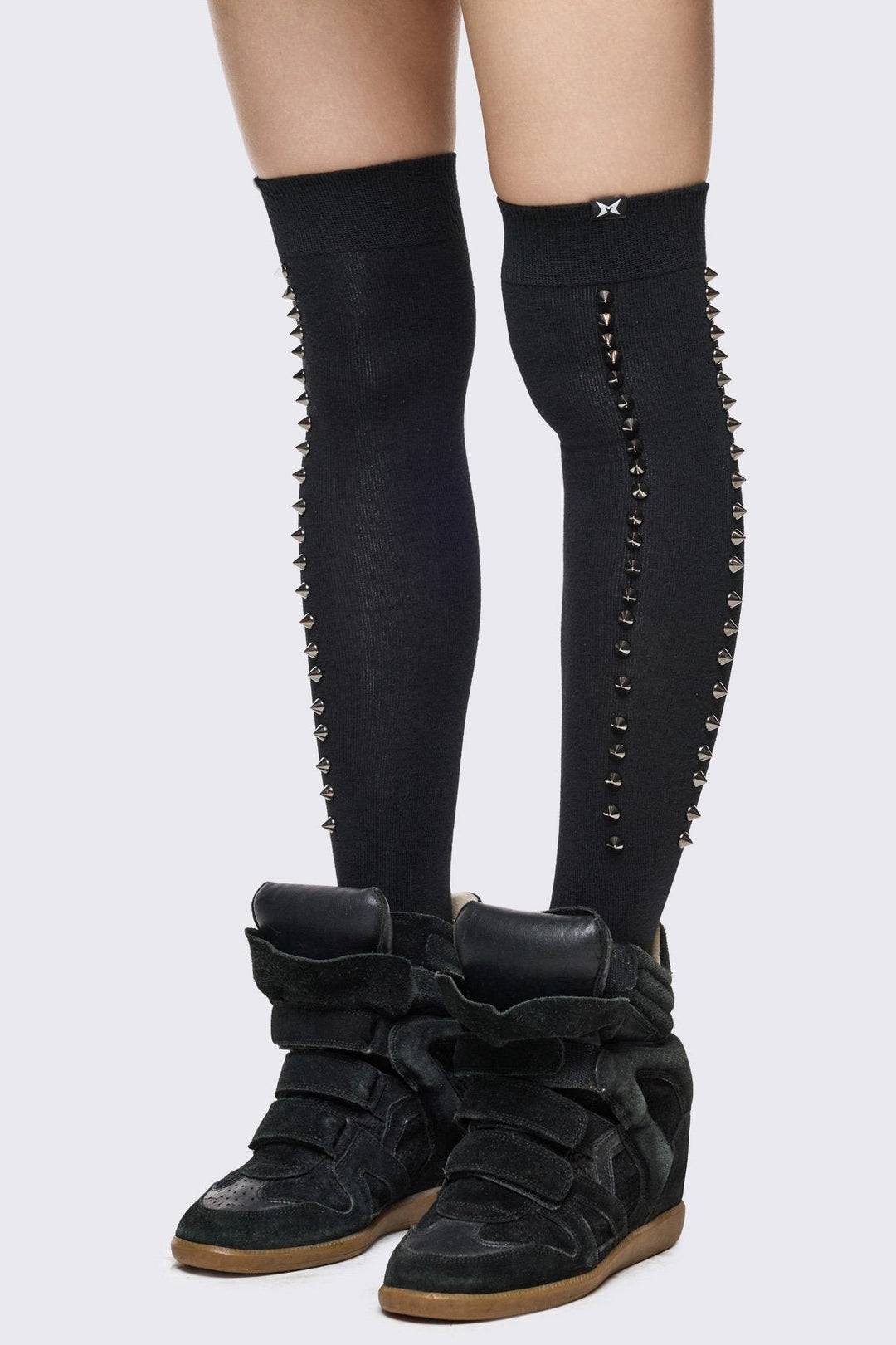 Black Thigh High Socks With Silver Spikes | Minga London