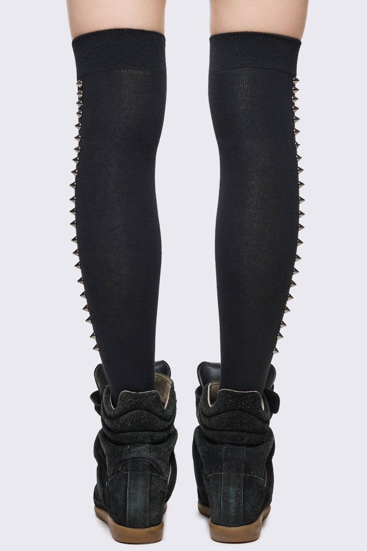 Black Thigh High Socks With Silver Spikes | Minga London