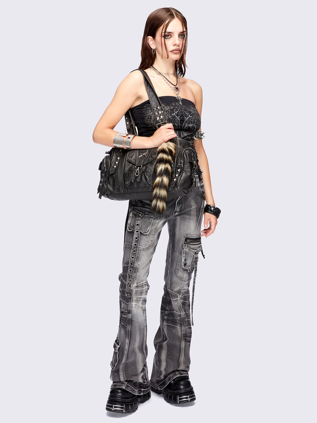 Black Vegan Leather Multi Pocket Shoulder Bag | Minga London
