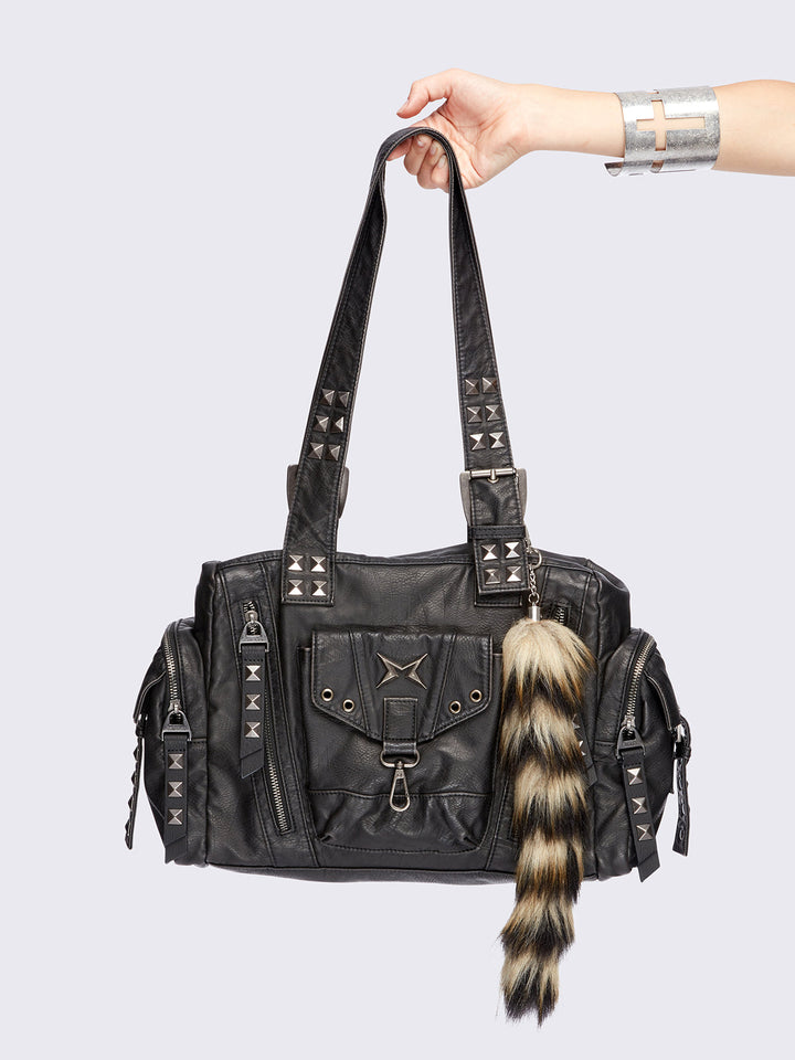 Minga London★Jet Star Vegan ショルダーバッグ Brown wash PU Leather Cargo Shoulder Bag with Buckle Details