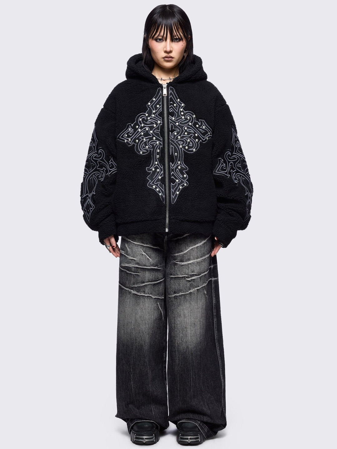 Black Borg Fleece Jacket with Patch Crosses | Minga London – Minga