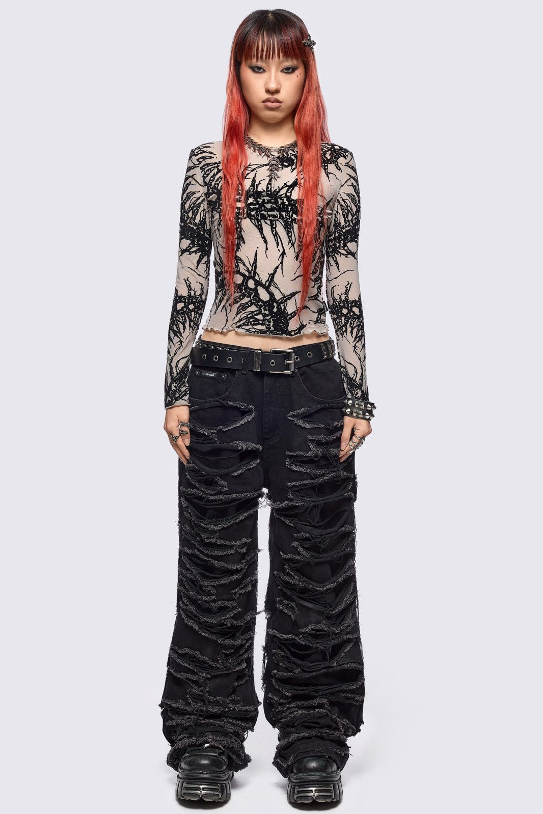 Slashed Distressed Baggy Jeans in Black | Minga London – Minga