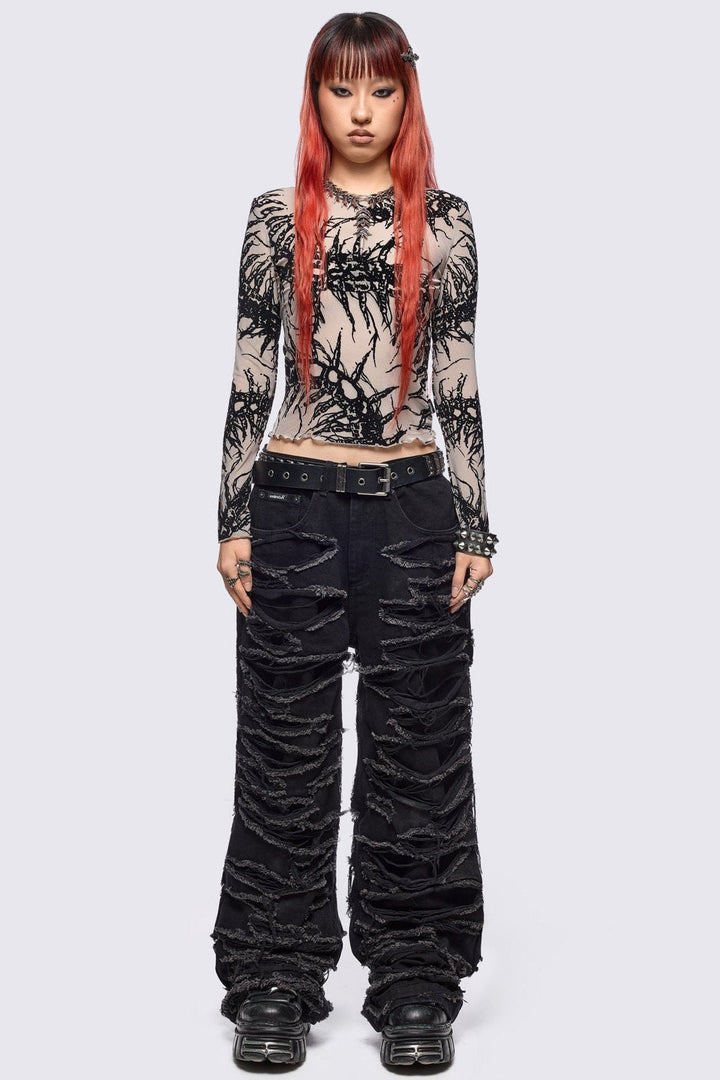 Slashed Distressed Baggy Jeans in Black | Minga London – Minga
