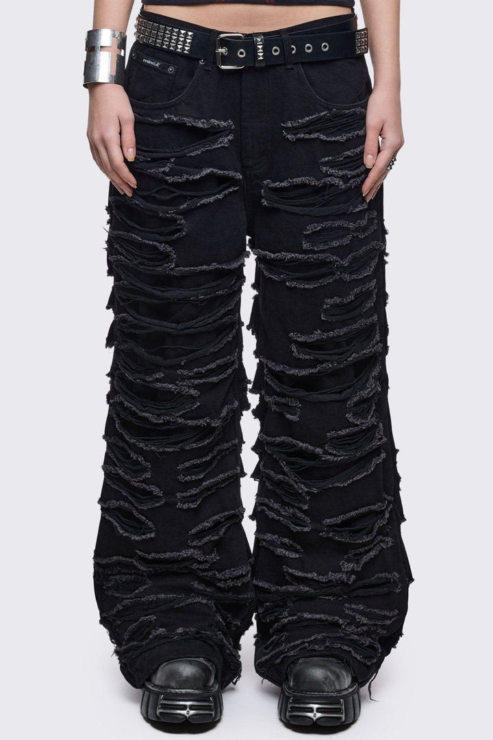 Slashed Distressed Baggy Jeans in Black | Minga London – Minga