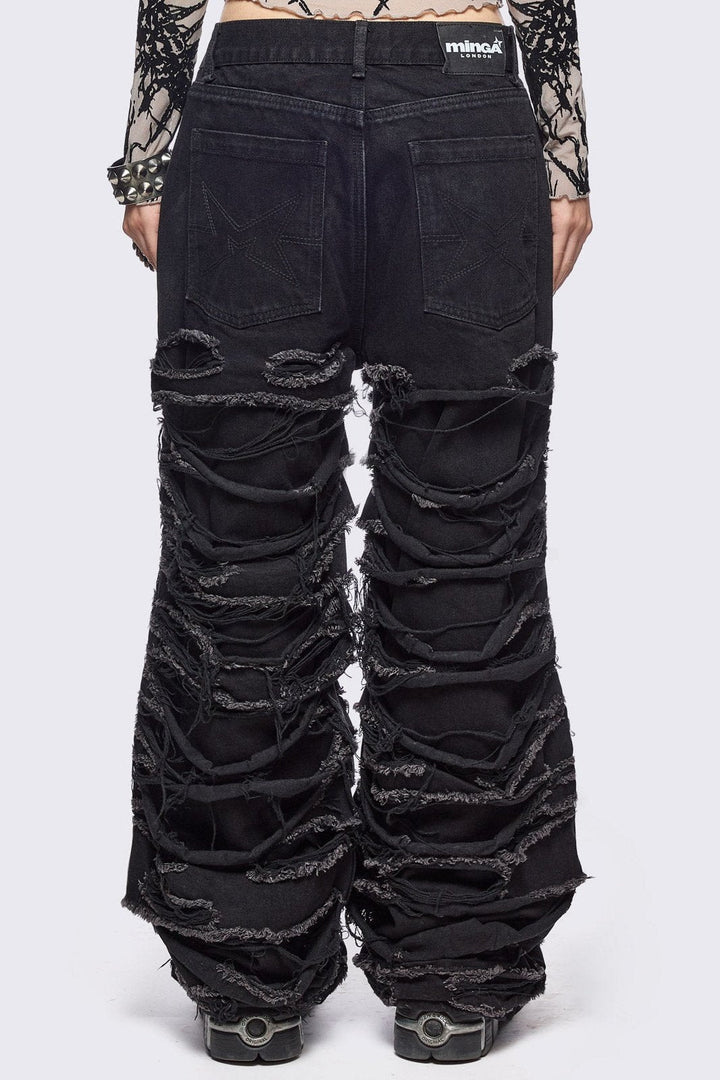 washed London Minga ブラック【新品】 バギージーンズ London Minga distressed in graphic star with jeans baggy パンツ