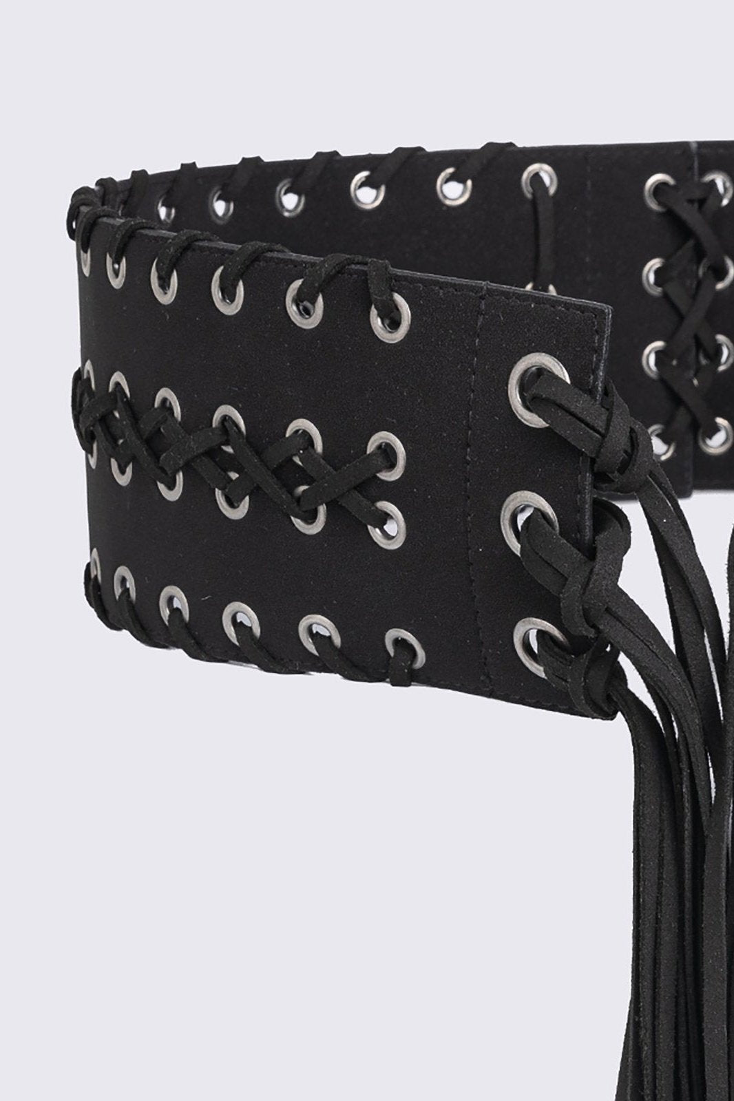 Wide Lace-Up Tassel Waist Belt - Black Black Suede Wrap Belt With Tassels | JUAN-JO | Wolf & Badger main image 3