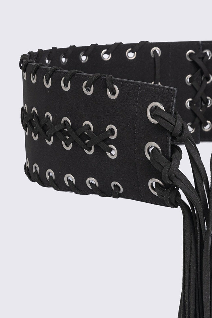 Black Lace-Up Eyelets Wide Belt | Minga London – Minga London US