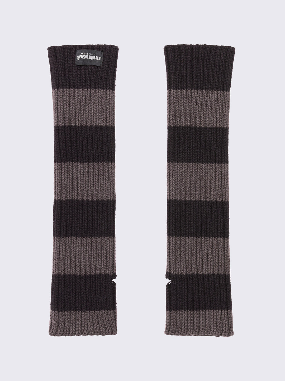 Black and Grey Striped Knit Arm Warmers | Minga London