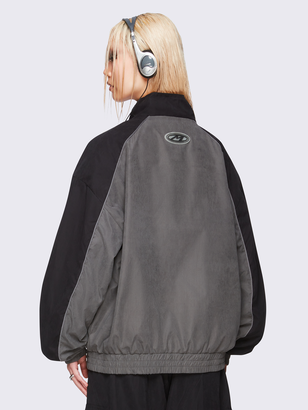 Black Grey Color-Block Star Windbreaker Jacket | Minga