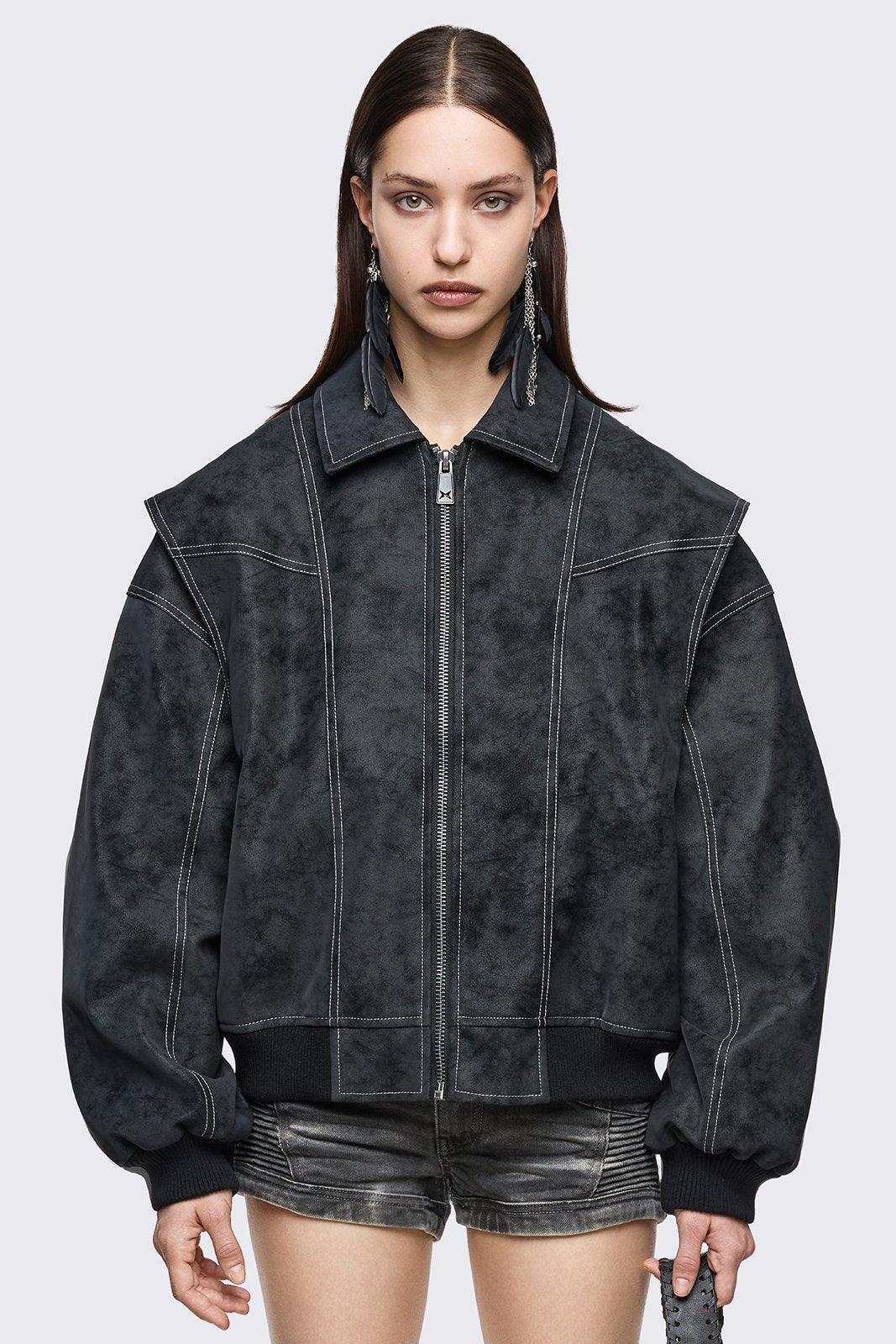 Black Faux Leather Bomber Jacket | Minga London