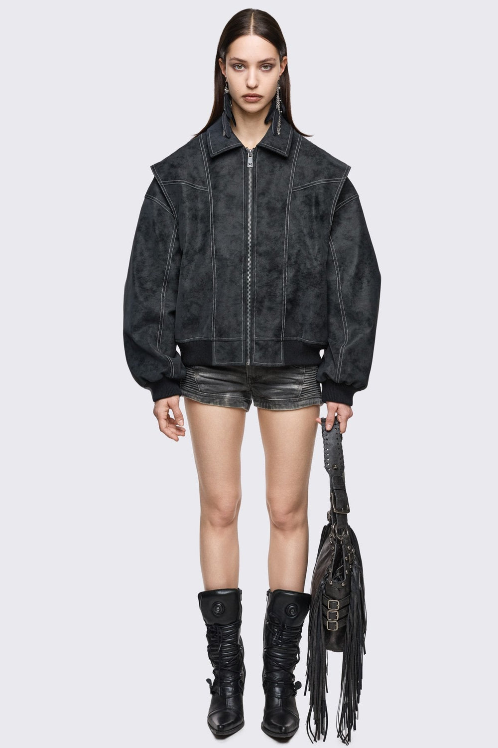 ジャケット・アウター 00's gimmick leather jacket grunge y2k archive gimmick leather hoodie lgb y2k - メルカリ