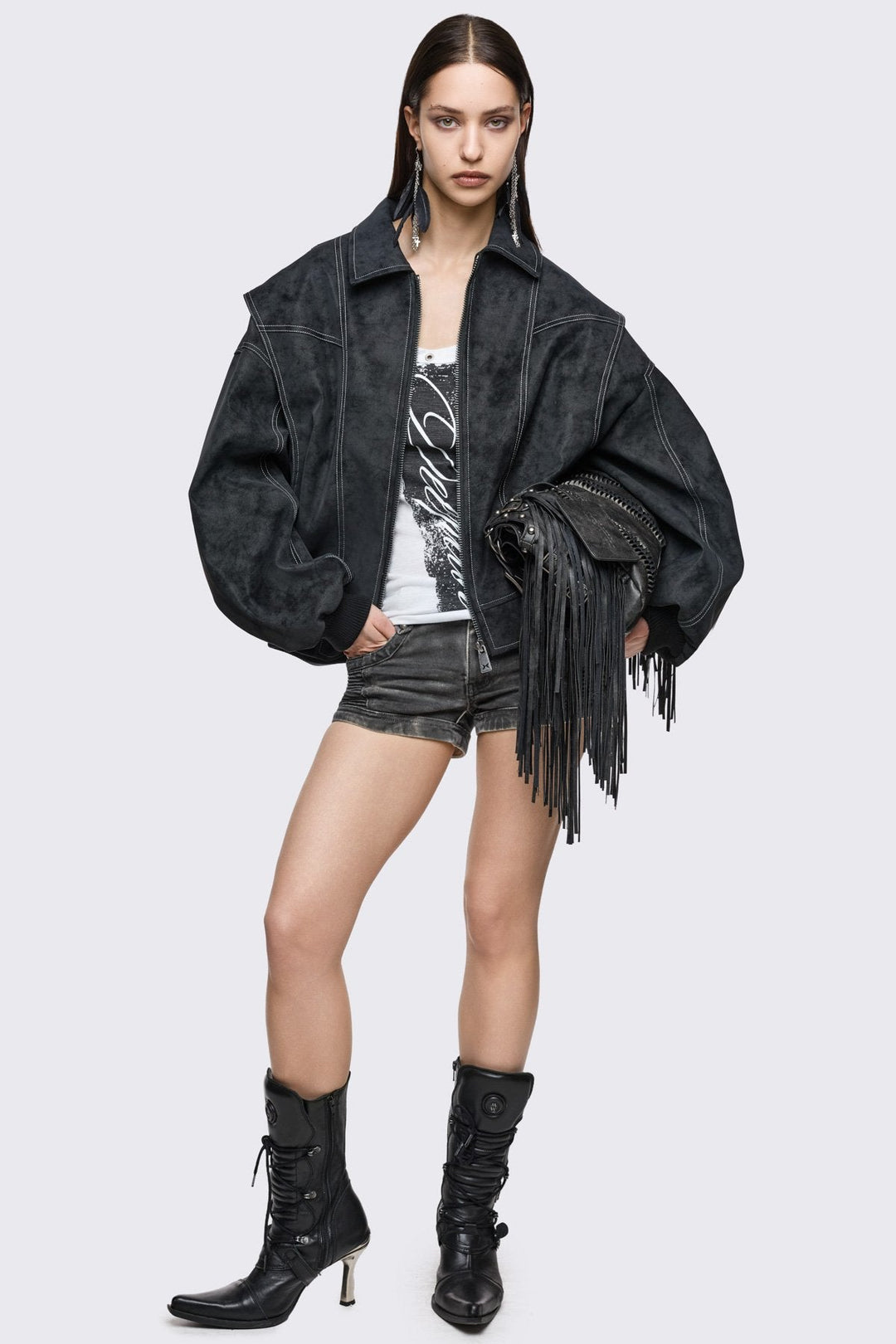 Black Faux Leather Bomber Jacket | Minga London