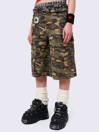 Camo Multi Pocket Long Cargo Shorts