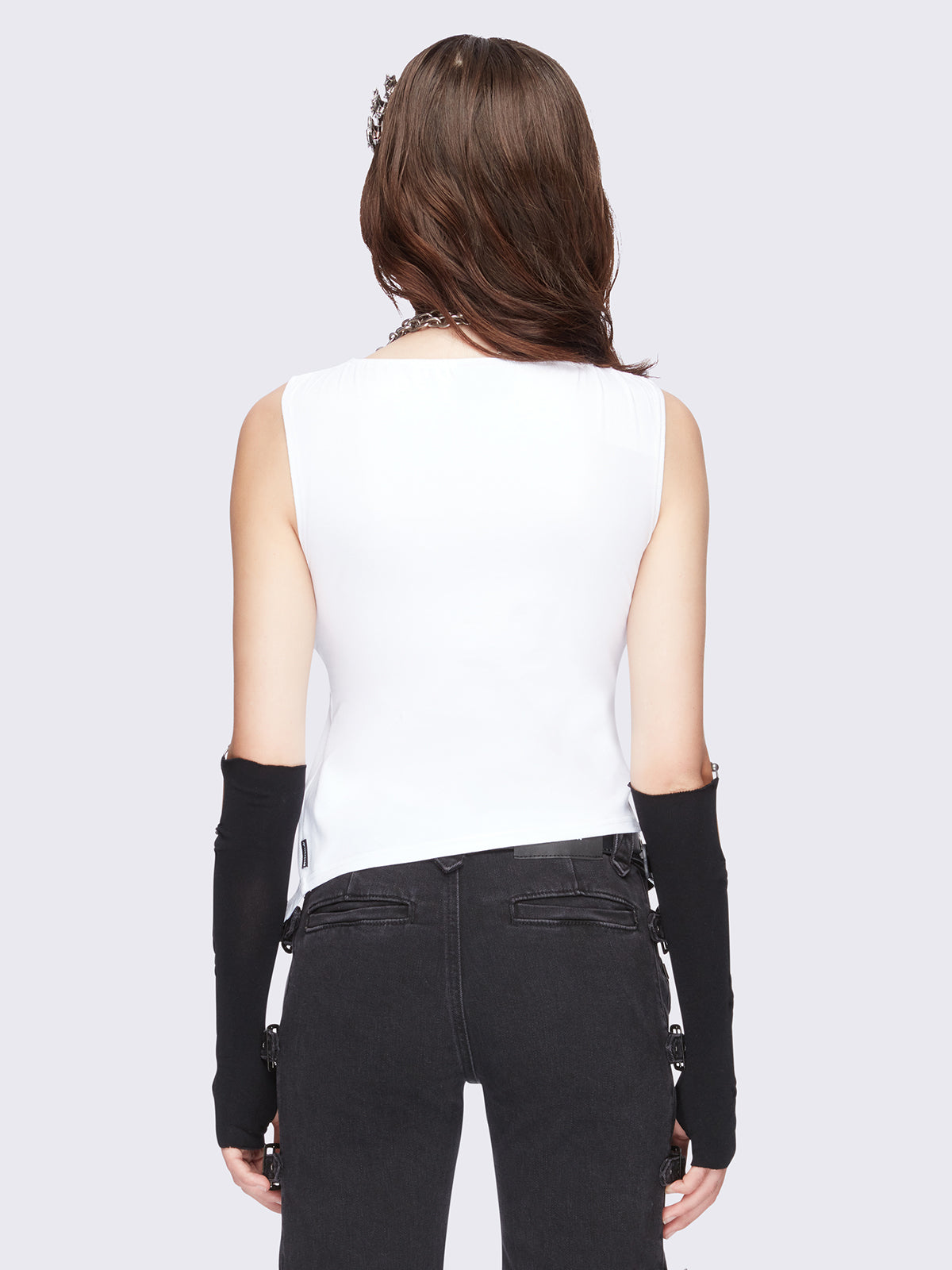 White slit neck top with side split and " too sensitive for the internet" graphic front print.