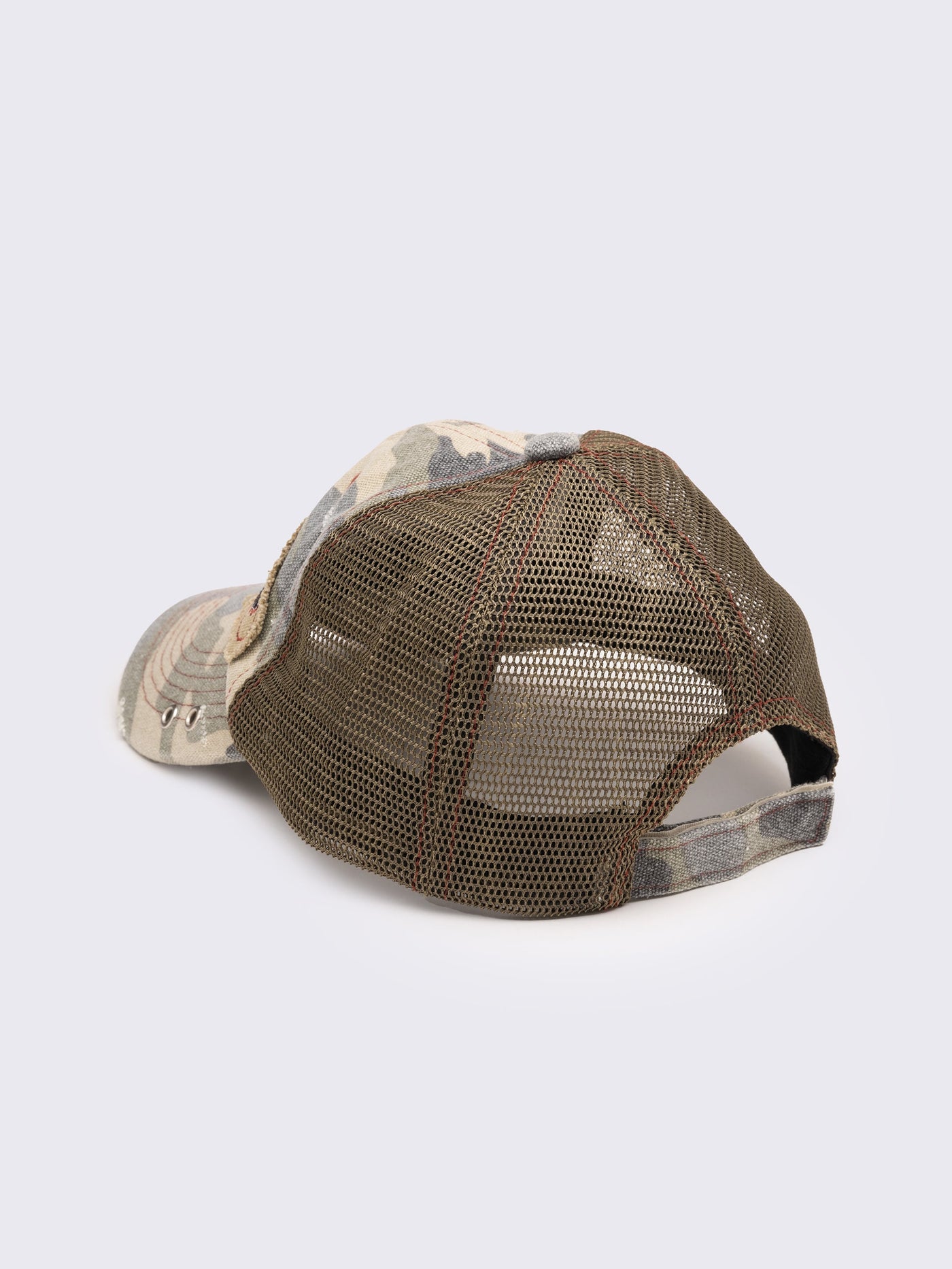 Camo Distressed Fishnet Back Trucker Cap