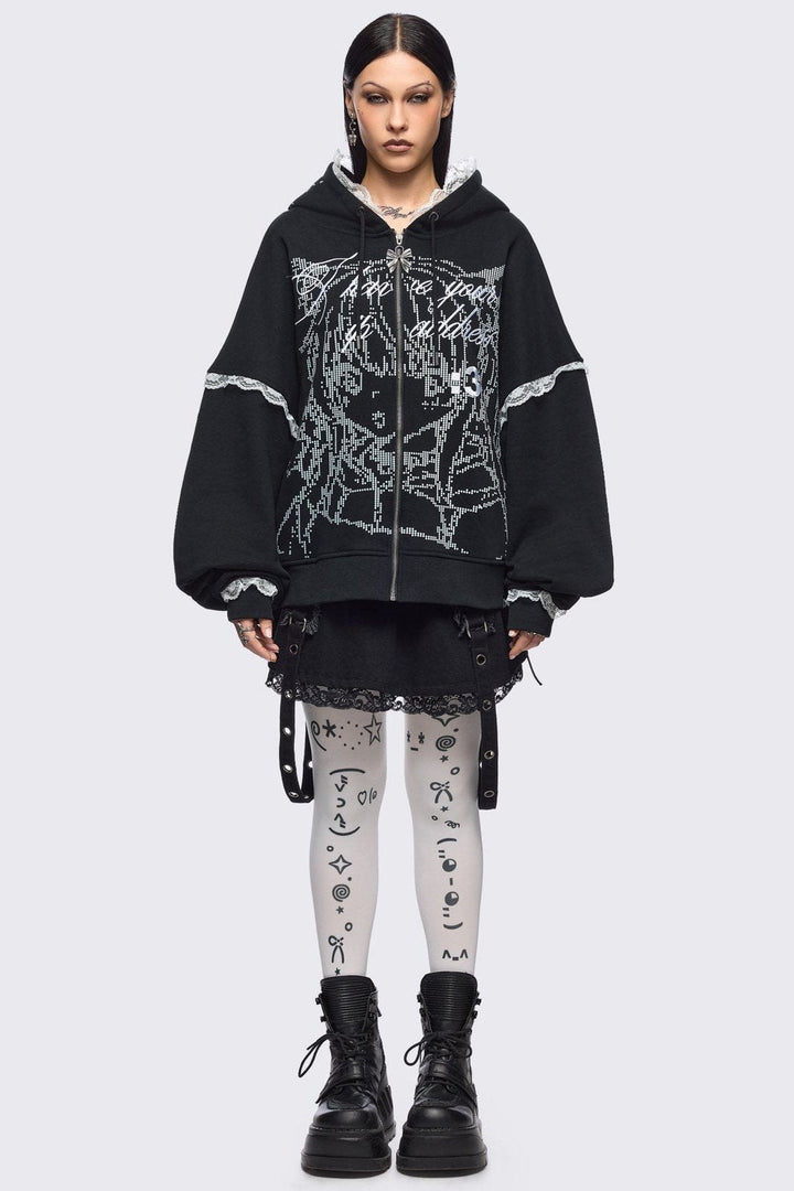 Kaomoji ASCII Graphic Opaque Tights in White | Minga London