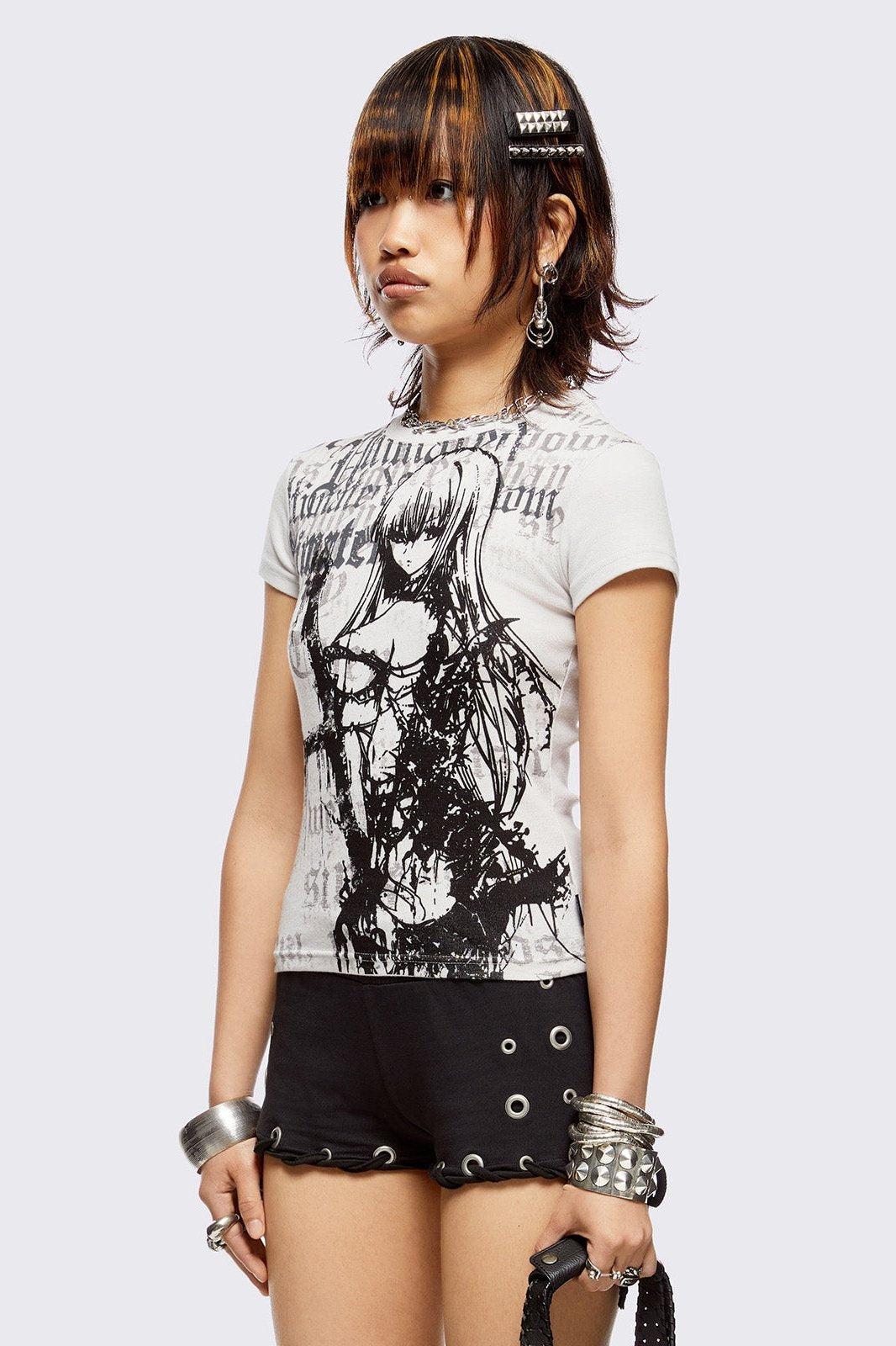 White Grunge Graphic Baby Tee | Minga London