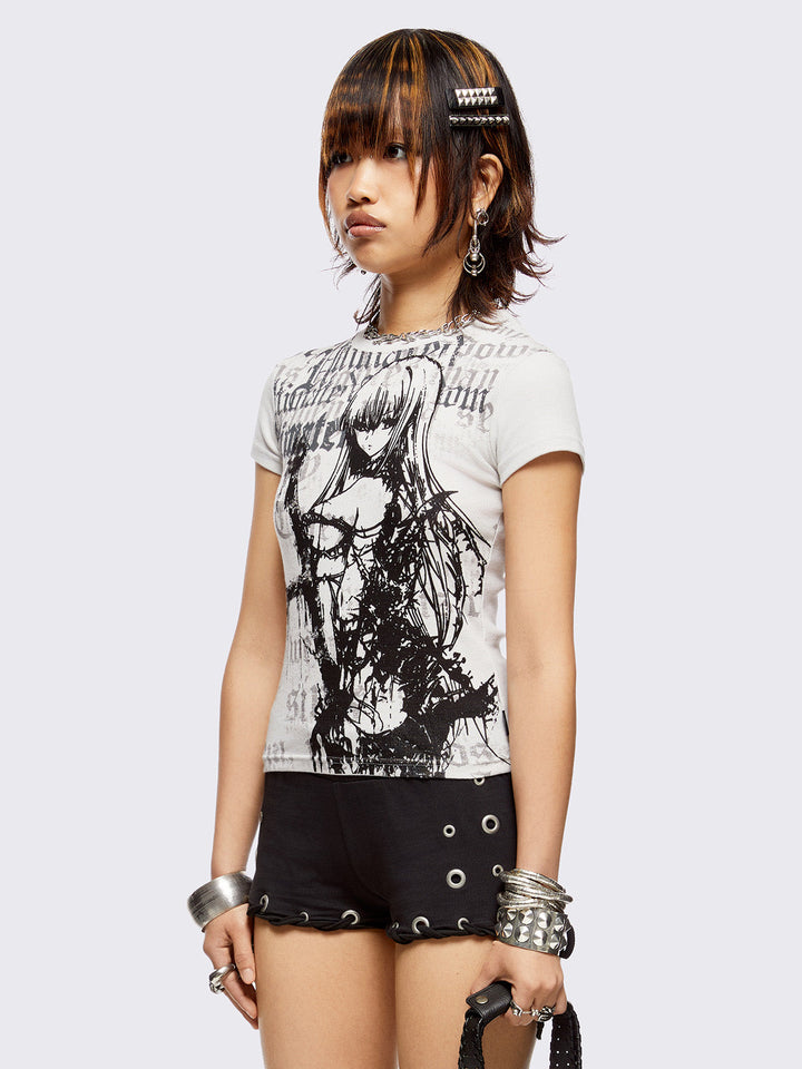 White Grunge Graphic Baby Tee | Minga London – Minga London US
