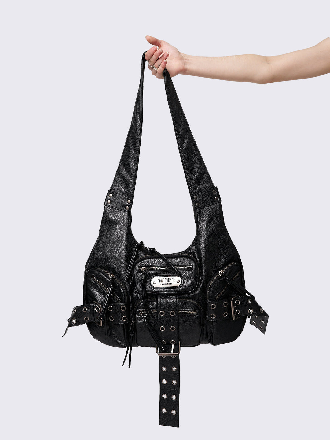 Black leather fashion shoulder bag