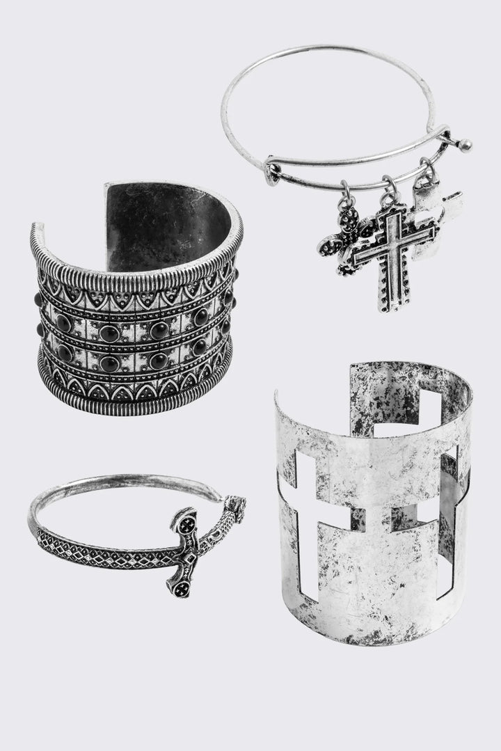 4 PC Silver Bracelet Set with Crosses | Minga London