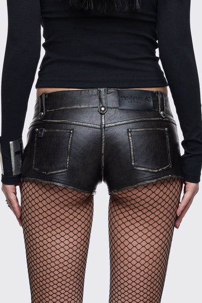Black Vegan Leather Micro Shorts | Minga London
