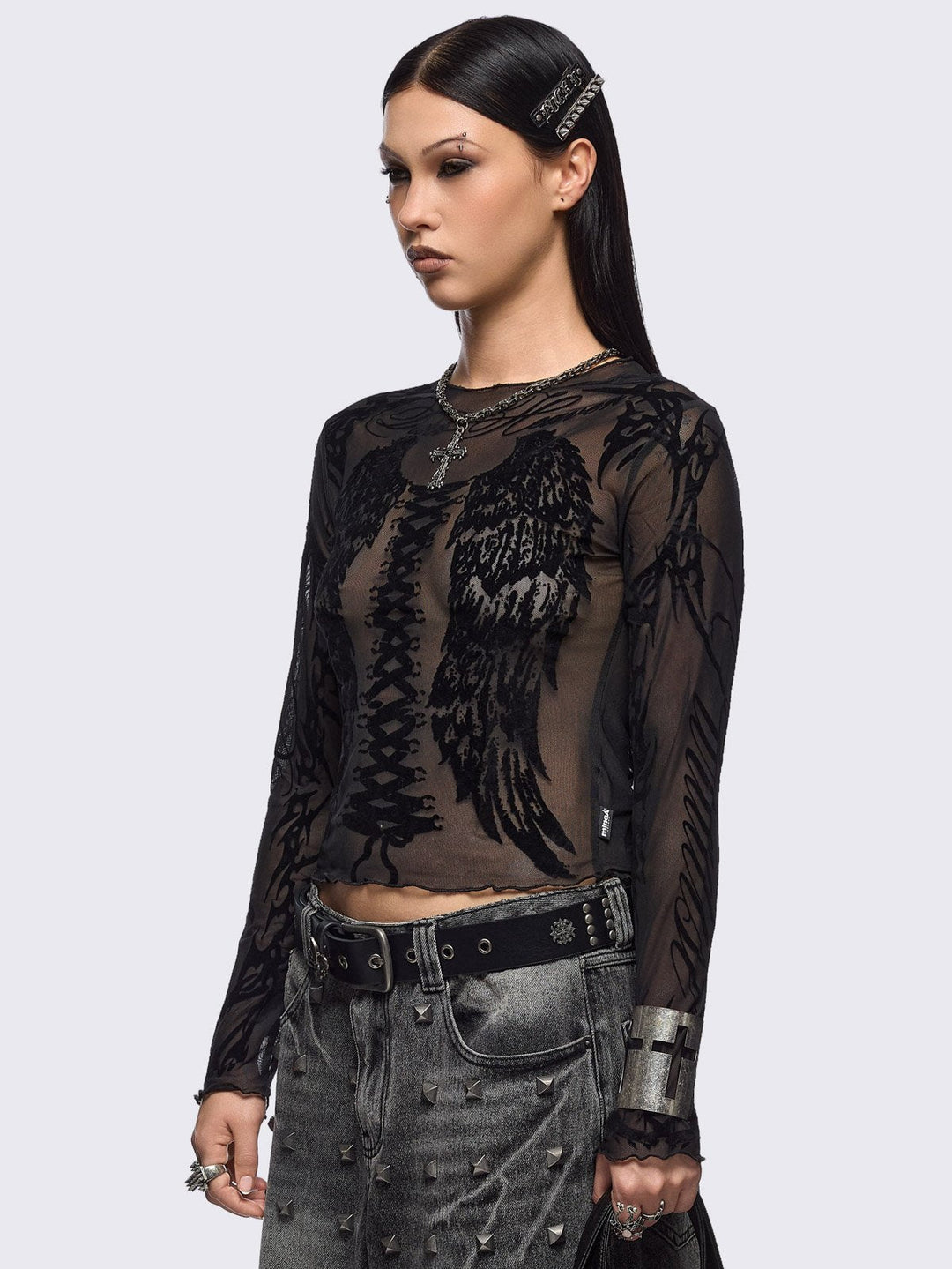Wings Long Sleeve Mesh Top in Black | Minga London – Minga London US