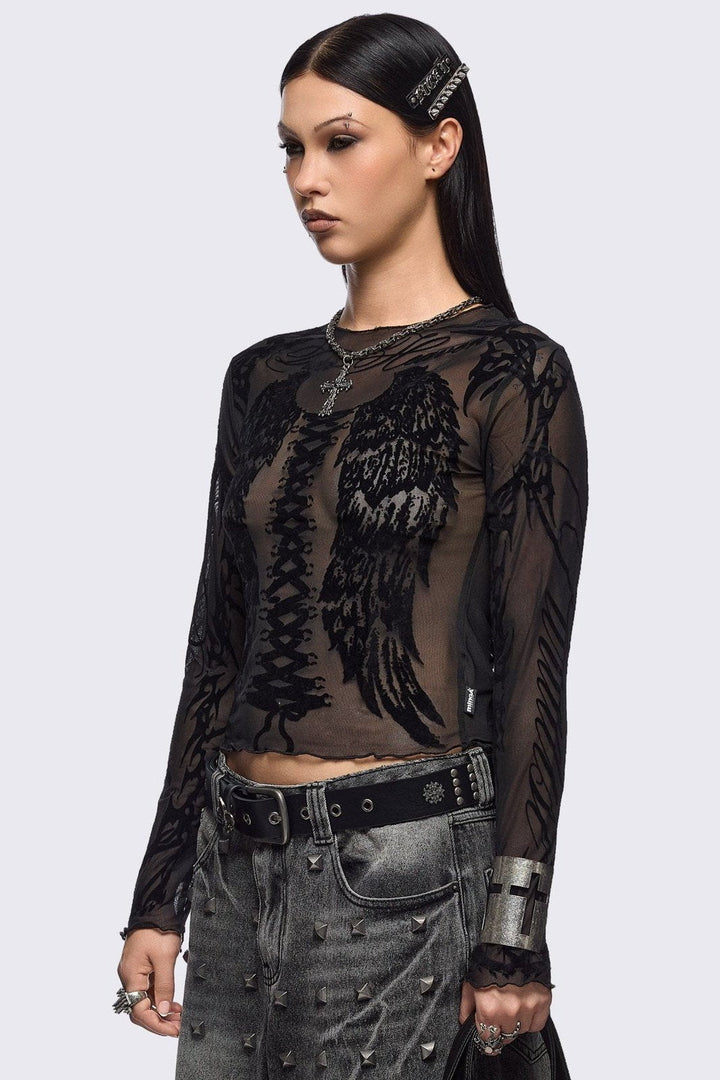 Wings Long Sleeve Mesh Top in Black | Minga London – Minga London US
