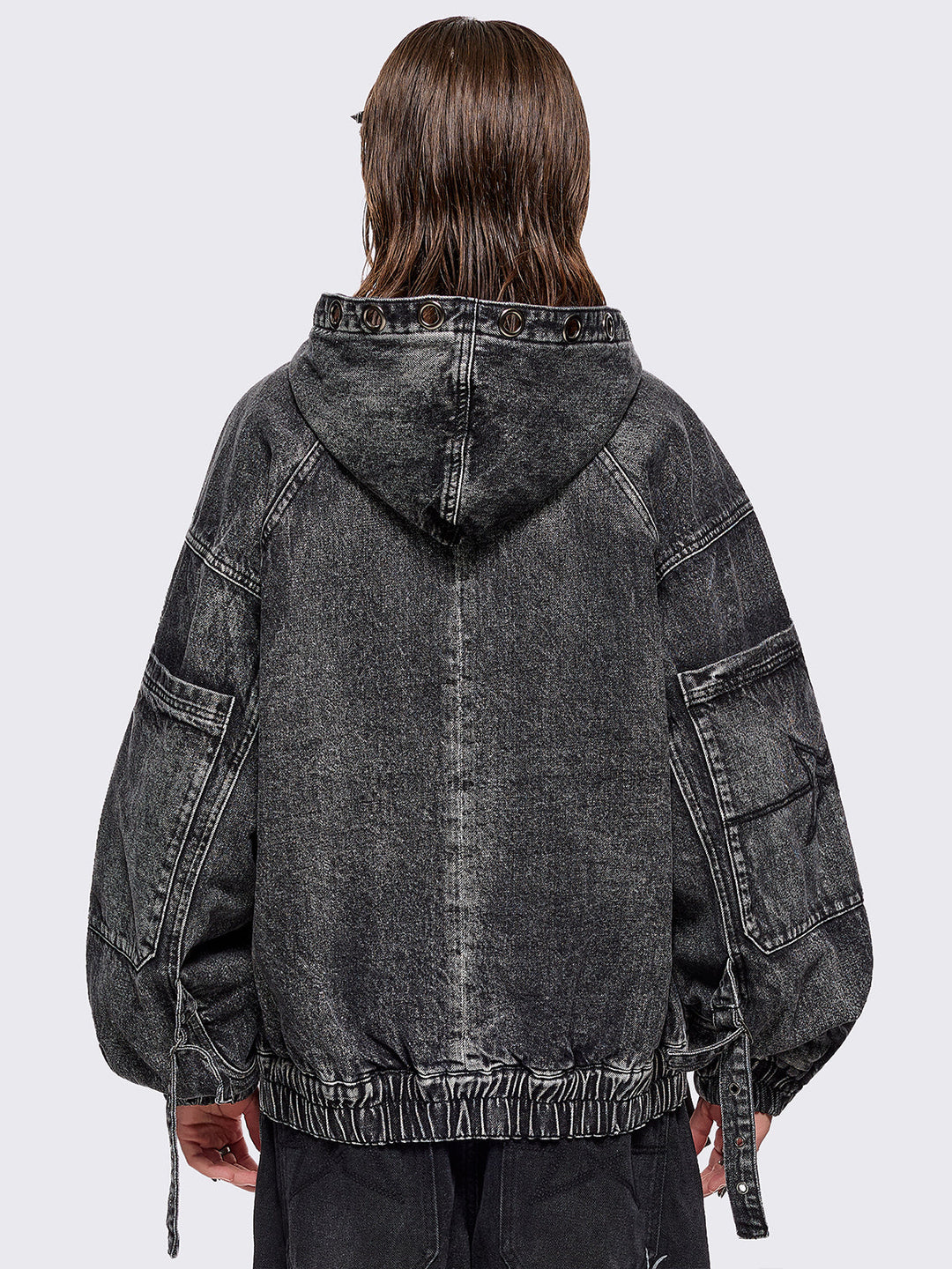 Denim Hood Bomber Jacket in Acid Black Wash | Minga London – Minga