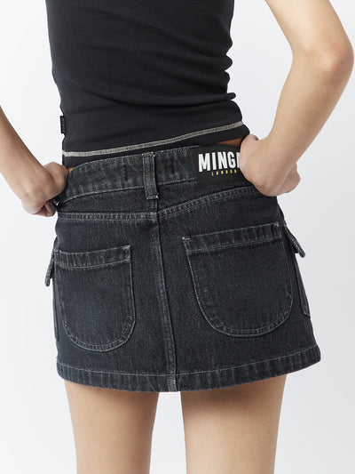 Ashley Washed Black Mini Cargo Skirt - Minga  US