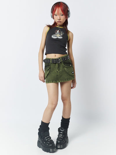 Ashley Washed Green Mini Cargo Skirt