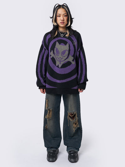 Cyber Kitty Swirl Graphic Knit Sweater