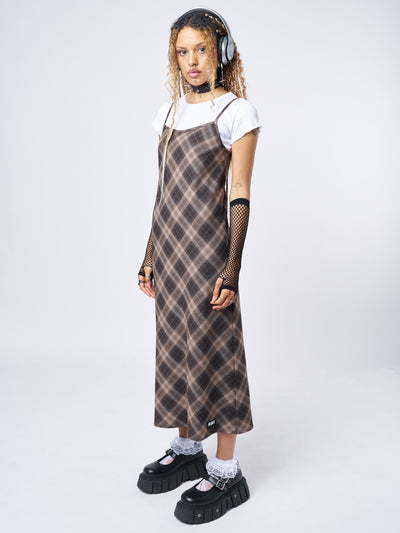 Delia Brown Plaid Maxi Dress