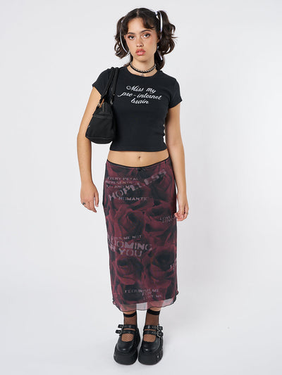 Hopeless Romantic Rose Mesh Midi Skirt - Minga  US
