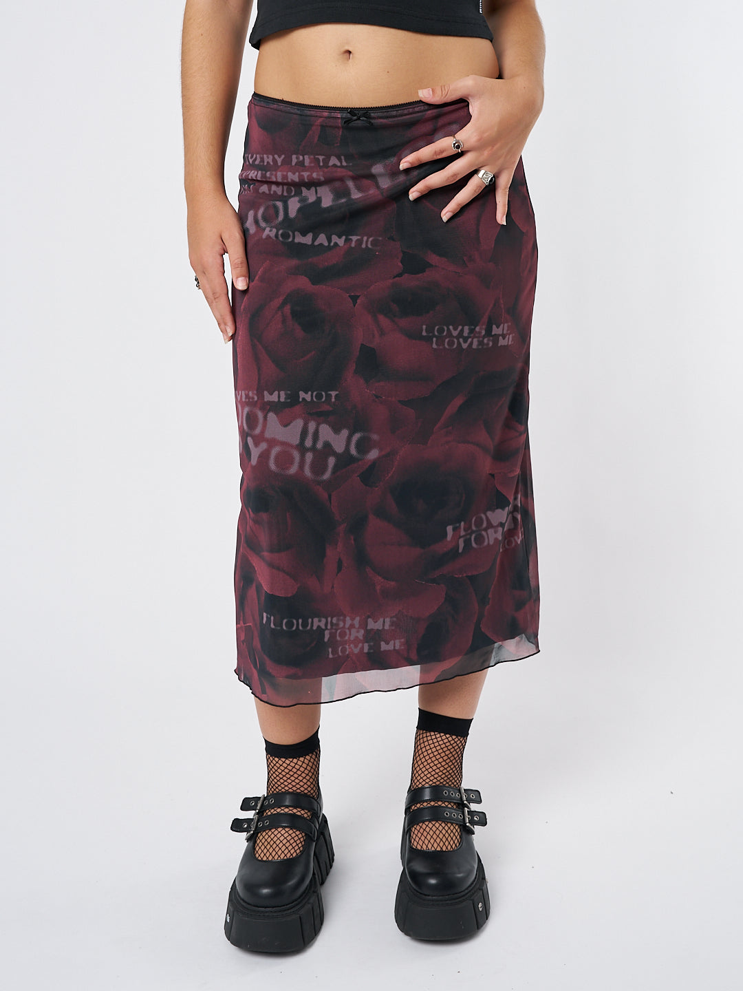 Hopeless Romantic Rose Mesh Midi Skirt