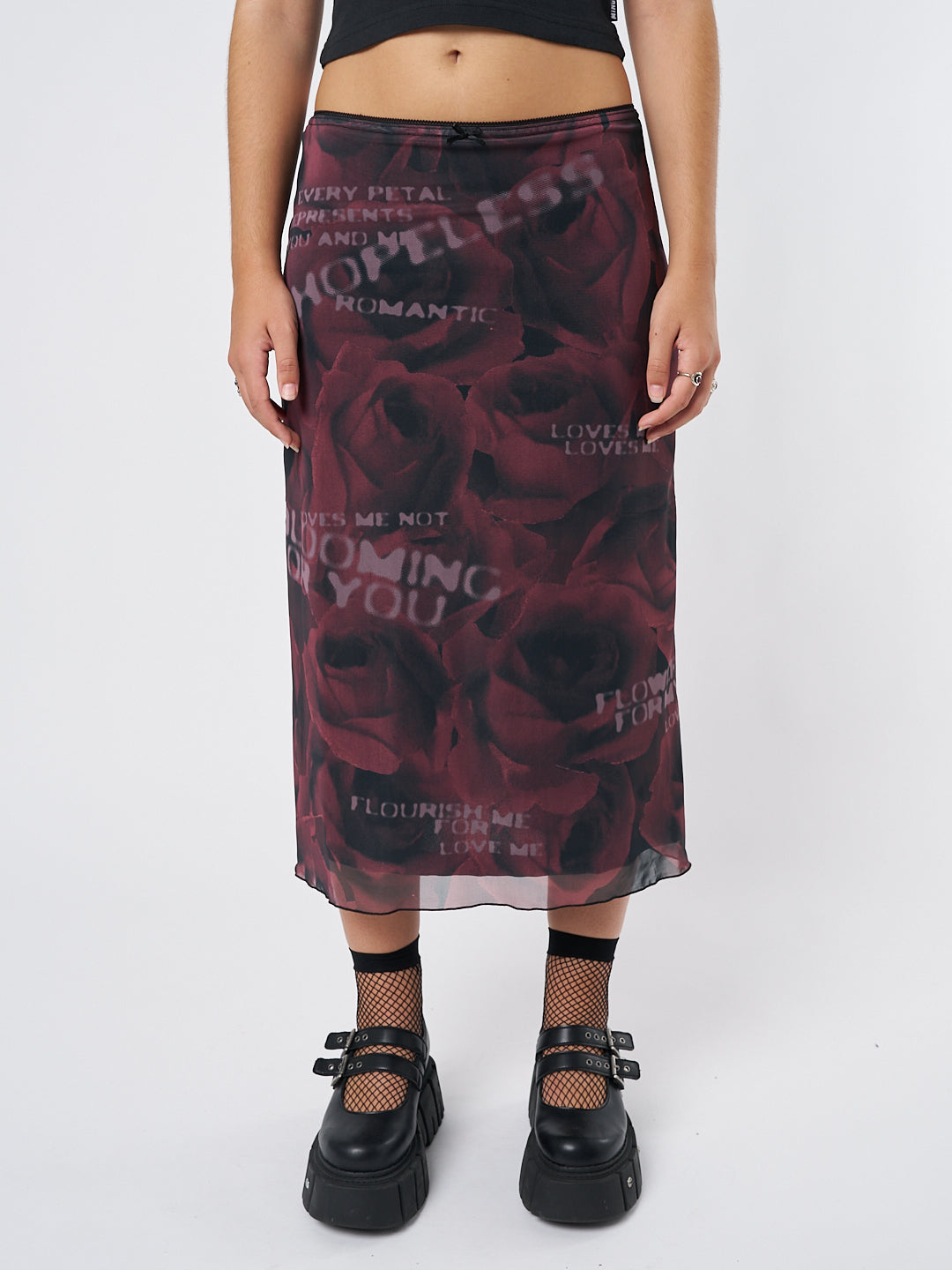 Hopeless Romantic Rose Mesh Midi Skirt