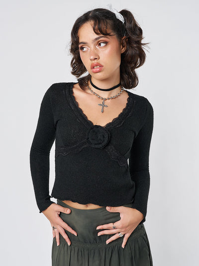 Ida Rose Black Knitted Top - Minga  US