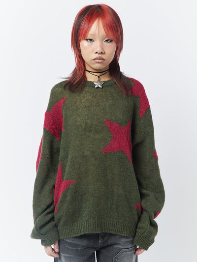 Interstellar Star Pink Khaki Knit Sweater - Minga  US